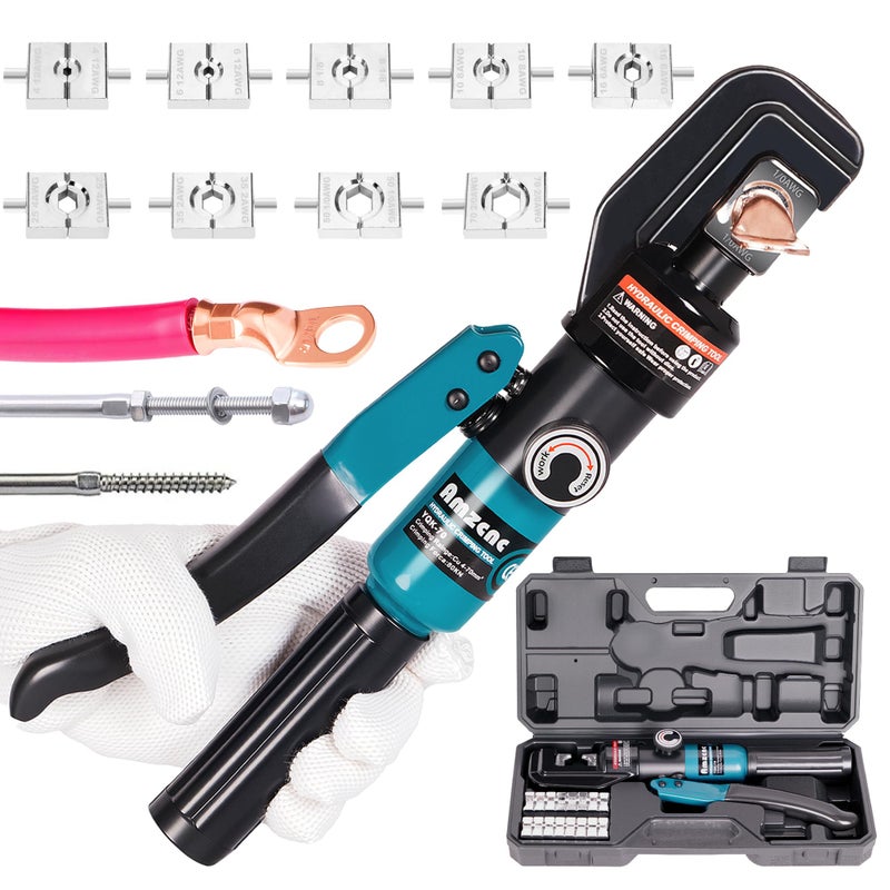 AMZCNC Hand Operated Hydraulic Crimping Tool Range 12 AWG-2/0 AWG for Cable lugs Hydraulic Crimping Crimper Wire Terminal Lug Tool with 9 Pairs Dies - Image 1
